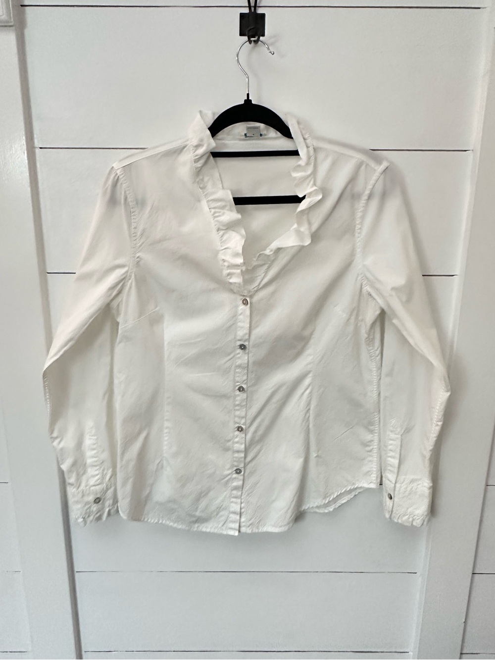 Sundance M white ruffle neck wrist button 100% cotton V neck blouse boho chic - Picture 2 of 14